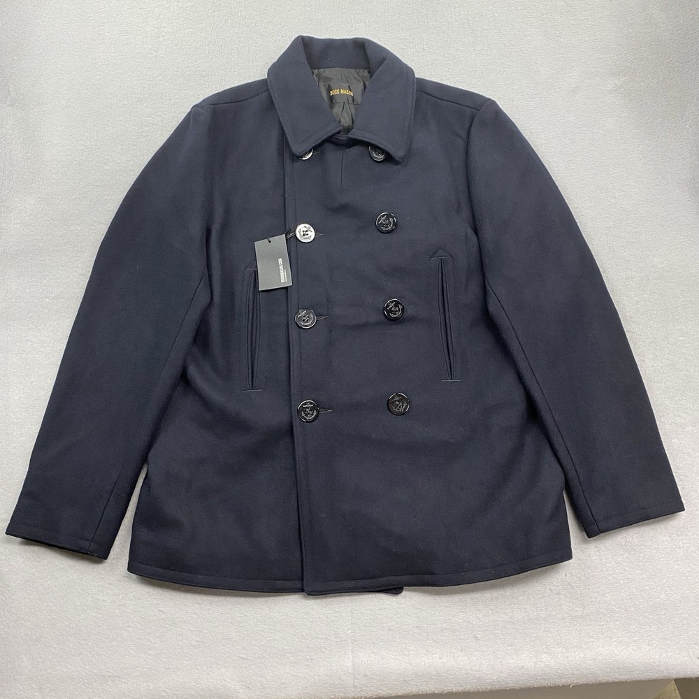 Buck Mason Coat Mens Large Dark Navy Melton Admiral Peacoat Wool Blend